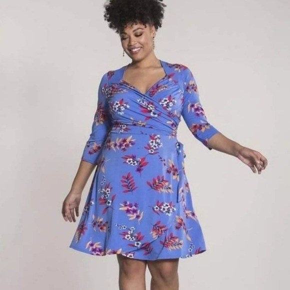 Leota Dresses & Skirts - Sweetheart Faux Wrap Jersey Dress Malibu Ultramarine Floral 1L Coquette Dopamine